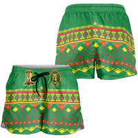 Cameroon Football Shorts for Women Tribal Motifs Green Color - Wonder Print Shop