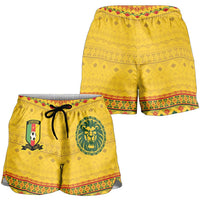 Cameroon Football Shorts for Women Tribal Motifs Yellow Color - Wonder Print Shop