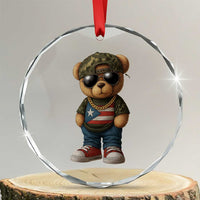 Camo Teddy Bear Puerto Rico Flag Crystal Glass Ornament Camouflage Rican Boricua - Wonder Print Shop