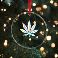 Cannabis Leaf Glitch Effect Graphic Crystal Glass Ornament Retro RGB Distortion Weed and Stoner Lifestyle
