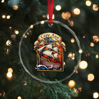 Cape Ann Vintage Nautical Sailing Ship Graphic Crystal Glass Ornament Retro Stained Glass Window Style Ocean Sunset Tall Ship