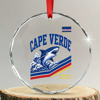 Cape Verde Blue Sharks Ocean Wave Graphic Crystal Glass Ornament Cabo Verde Pride Sports Fans