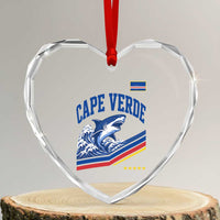Cape Verde Blue Sharks Ocean Wave Graphic Heart Crystal Glass Ornament Cabo Verde Pride Sports Fans