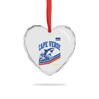 Cape Verde Blue Sharks Ocean Wave Graphic Heart Crystal Glass Ornament Cabo Verde Pride Sports Fans