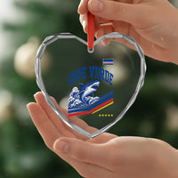 Cape Verde Blue Sharks Ocean Wave Graphic Heart Crystal Glass Ornament Cabo Verde Pride Sports Fans