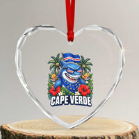 Cape Verde Cool Blue Shark Tropical Graphic Heart Crystal Glass Ornament Cabo Verde Paradise Verdean Soccer Football Fans