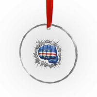 Cape Verde Flag Fist Power Stone Wall Break Graphic Crystal Glass Ornament Cabo Verde Strong Roots National Pride