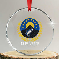 Cape Verde Volcano Blue Sharks Gold Laurel Crest Graphic Crystal Glass Ornament Retro Cabo Verde Heritage Pride