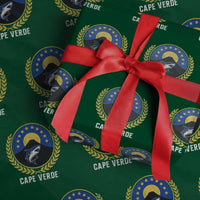 Cape Verde Volcano Blue Sharks Gold Laurel Crest Graphic Wrapping Paper Roll Retro Cabo Verde Heritage Pride