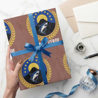 Cape Verde Volcano Blue Sharks Gold Laurel Crest Graphic Wrapping Paper Roll Retro Cabo Verde Heritage Pride