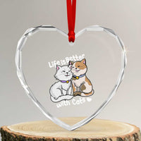 Cat Lover Heart Crystal Glass Ornament Life Is Better With Cats Cute - Wonder Print Shop