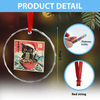 Cat Ramen Christmas Crystal Glass Ornament Japanese Kawaii Retro Cats Manga TS14