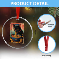 Cat Ramen Hanukkah Crystal Glass Ornament Japanese Kawaii Anime Chanukah Cat - Wonder Print Shop