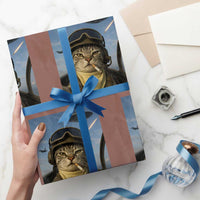 Cat Selfie With Alien UFO Wrapping Paper Roll Retro Space Sci-Fi Cat Pilot - Wonder Print Shop