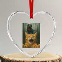 Cat Selfie With Dinosaur Heart Crystal Glass Ornament Funny Cat Gifts - Wonder Print Shop