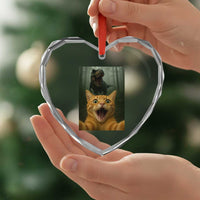 Cat Selfie With Dinosaur Heart Crystal Glass Ornament Funny Cat Gifts - Wonder Print Shop