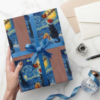 Cat Starry Night Xmas Wrapping Paper Roll Van Gogh Cat Lover Xmas - Wonder Print Shop