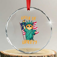 Cat Statue Of Liberty Crystal Glass Ornament Patriotic American Flag TS12