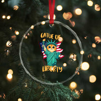 Cat Statue Of Liberty Crystal Glass Ornament Patriotic American Flag TS12