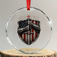 Catholic Knight Templar Crusader Crystal Glass Ornament Rertro Deus Vult American Flag