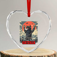 Catzilla Christmas Heart Crystal Glass Ornament Japanese Cat Lover Kitty - Wonder Print Shop