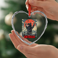 Catzilla Christmas Heart Crystal Glass Ornament Japanese Cat Lover Kitty - Wonder Print Shop