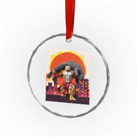 Catzilla Funny Cat Japanese Cityscape Crystal Glass Ornament - Wonder Print Shop