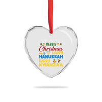 Celebrate All Holidays Merry Christmas Hanukkah Kwanzaa Gift Heart Crystal Glass Ornament - Wonder Print Shop
