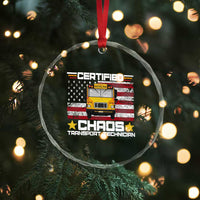 Certified Chaos Transport Technician Crystal Glass Ornament Patriotic School Bus Driver USA American Flag