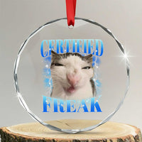 Certified Freak Funny Cat Meme Crystal Glass Ornament Internet Memes Gen Z TS10