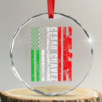Cesar Chavez Crystal Glass Ornament American Mexican Flag Patriotic Mexico Distressed TS02
