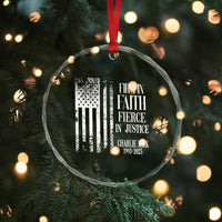 Charlie Kirk Patriotic Memorial Crystal Glass Ornament Firm in Faith Fierce in Justice American Flag TS02