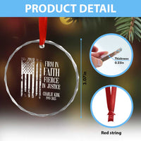 Charlie Kirk Patriotic Memorial Crystal Glass Ornament Firm in Faith Fierce in Justice American Flag TS02