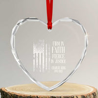 Charlie Kirk Patriotic Memorial Heart Crystal Glass Ornament Firm in Faith Fierce in Justice American Flag - Wonder Print Shop