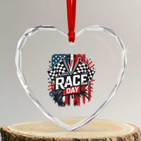 Checkered Flag Racing Heart Crystal Glass Ornament Race Day Team Lover - Wonder Print Shop