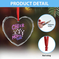 Cheer Moms Club Heart Crystal Glass Ornament Cheerleader Mom Mother’s Day Gift