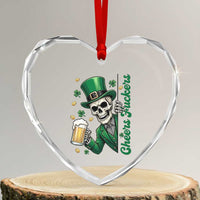 Cheers Fuckers St Patricks Day Heart Crystal Glass Ornament Funny Skeleton Drinking Beer