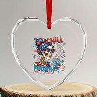 Chill the Fourth Out Skeleton Heart Crystal Glass Ornament Funny Patriotic 4th of July Fireworks Party - Wonder Print Shop