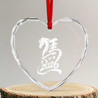 Chinese New Year 2026 Heart Crystal Glass Ornament Year of The Horse Chinese Calligraphy Art