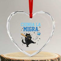 Chinga La Migra Heart Crystal Glass Ornament Funny Protest Cat Minneapolis Support Gift