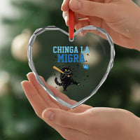 Chinga La Migra Heart Crystal Glass Ornament Funny Protest Cat Minneapolis Support Gift
