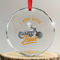 Christian Biker Crystal Glass Ornament I Ride With Jesus Faith Motorcycle TS02