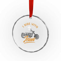 Christian Biker Crystal Glass Ornament I Ride With Jesus Faith Motorcycle TS02