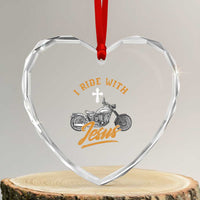Christian Biker Heart Crystal Glass Ornament I Ride With Jesus Faith Motorcycle - Wonder Print Shop