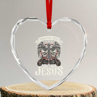 Christian Biker I Ride With Jesus Heart Crystal Glass Ornament Religious Faith Motorcycle Rider Skull - Wonder Print Shop