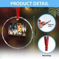 Christian Christmas Crystal Glass Ornament A Savior Is Born Jesus Nativity Scene - Wonder Print Shop