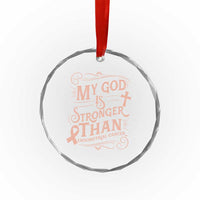 Christian Faith Peach Ribbon Crystal Glass Ornament My God Is Stronger Than Endometrial Cancer