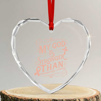 Christian Faith Peach Ribbon Heart Crystal Glass Ornament My God Is Stronger Than Endometrial Cancer