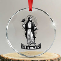 Christian Football Lover Crystal Glass Ornament He Is Rizzin Funny Gift - Wonder Print Shop