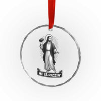 Christian Football Lover Crystal Glass Ornament He Is Rizzin Funny Gift - Wonder Print Shop